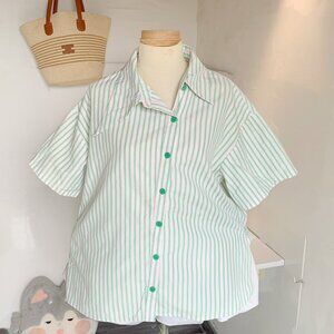 💚 Mint Green White Stripe Button Up Shirt